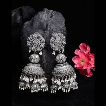 Oxidized long dangler earrings silver plated jhumka jhumki earrings german silver jhumka for women 2