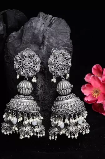 Oxidized long dangler earrings silver plated jhumka jhumki earrings german silver jhumka for women
