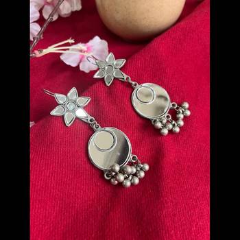 Afghani earrings mirror oxidised drop earrings silver dangler earrings german silver afghani jewelry 2