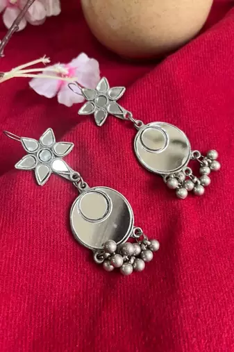 Afghani earrings mirror oxidised drop earrings silver dangler earrings german silver afghani jewelry