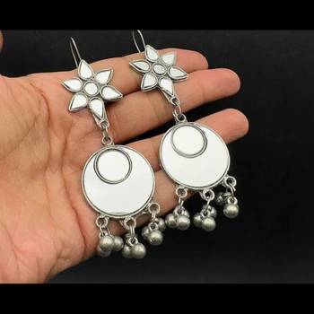 Afghani earrings mirror oxidised drop earrings silver dangler earrings german silver afghani jewelry 3