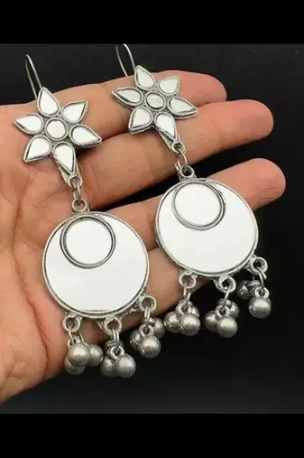 Afghani earrings mirror oxidised drop earrings silver dangler earrings german silver afghani jewelry