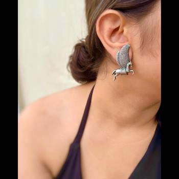Indian oxidized horse earrings silver plated studs german silver stud jewelry for women earrings 2
