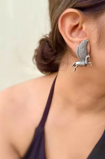 Indian oxidized horse earrings silver plated studs german silver stud jewelry for women earrings