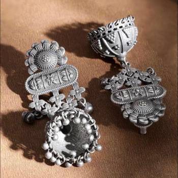 Long german silver earrings jhumki replica pearl drop indian earrings oxidized german silver 3