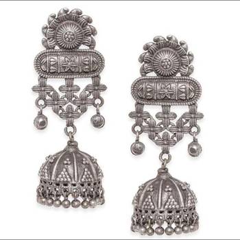Long german silver earrings jhumki replica pearl drop indian earrings oxidized german silver 1
