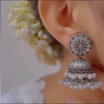 Silver jhumka earrings replica pearl drop earrings-indian earrings oxidized german silver earrings 2