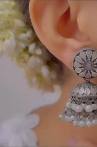Silver jhumka earrings replica pearl drop earrings-indian earrings oxidized german silver earrings