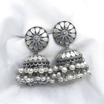 Silver jhumka earrings replica pearl drop earrings-indian earrings oxidized german silver earrings 1
