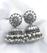 Silver jhumka earrings replica pearl drop earrings-indian earrings oxidized german silver earrings