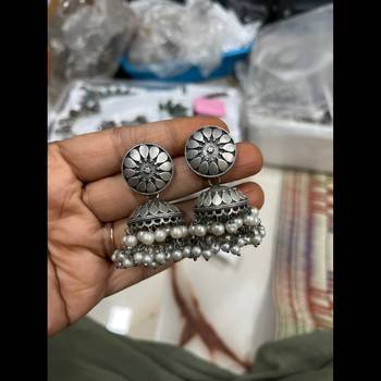 Silver jhumka earrings replica pearl drop earrings-indian earrings oxidized german silver earrings 3