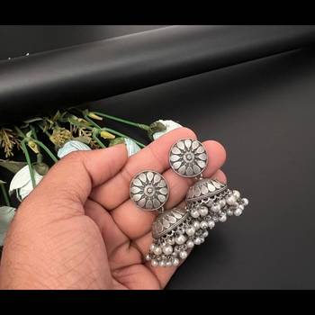 Silver jhumka earrings replica pearl drop earrings-indian earrings oxidized german silver earrings 4