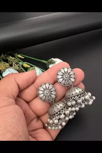 Silver jhumka earrings replica pearl drop earrings-indian earrings oxidized german silver earrings