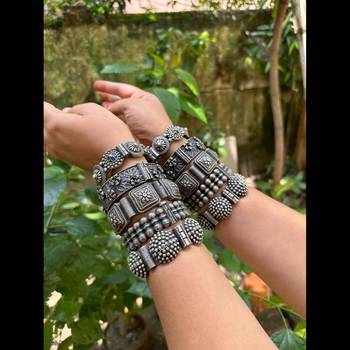 Set of 5 pc indian oxidised silver plated hand bracelet antique silver look screw openable kada 1