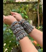 Set of 5 pc indian oxidised silver plated hand bracelet antique silver look screw openable kada