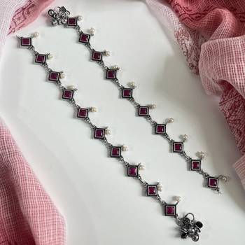 Silver oxidised stone payal anklet indian oxidised jewelry, oxidised anklets, german silver anklet, 2