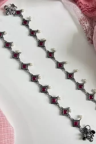 Silver oxidised stone payal anklet indian oxidised jewelry, oxidised anklets, german silver anklet,