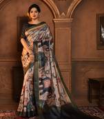 Soft Tussar Silk Saree With All Over Beautiful Kalamkari Print And Soft Zari Pallu With Contrast Blouse Piece