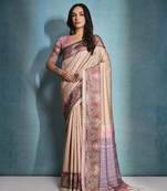 Yellow Beautiful Cotton Blend Weaving & Floral Print Border saree With Blouse