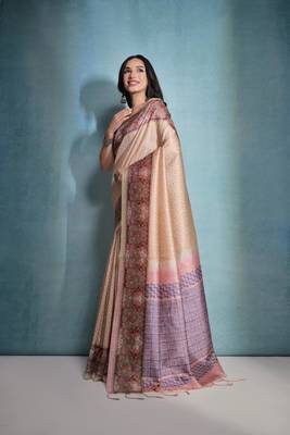 Yellow Beautiful Cotton Blend Weaving & Floral Print Border saree With Blouse 2