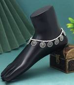 Silver color oxidised anklets