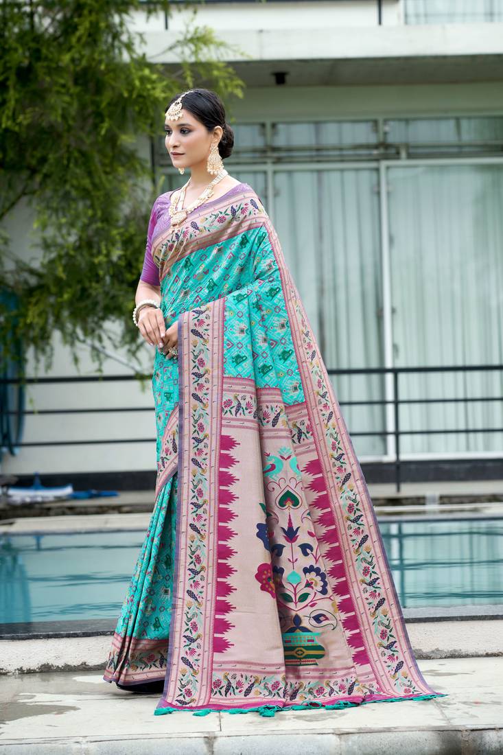 Banarasi Soft Silk Patola Saree Zari Weaves All Over With Paithani Type ...