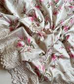 Multicolor Pure Tussar Silk Embroidered Cutwork Border Saree with Blouse