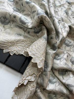 Exclusive Pure Tussar Silk Blend Saree With Embroidered Cutwork Border Saree With Blouse 4