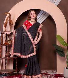 Black Colour Chickenkari Style Zal Embroidery Work Saree With Blouse