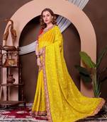 Yellow Colour Chickenkari Style Zal Embroidery Work Traditional Saree With Blouse