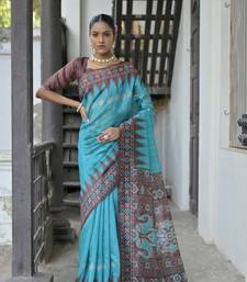 Soft Tussar silk Saree With Traditional Temple Printed Border And Printed Pallu With Blouse For Women