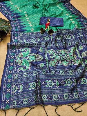 Rama Temple Print style tussar silk Panihari designer saree with Blouse 5