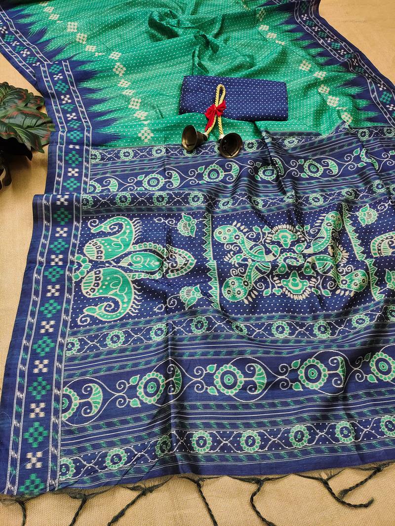 Rama Temple Print style tussar silk Panihari designer saree with Blouse