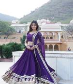 Dark Purple Georgette Embroidered Traditional Stitched Ethnic Lehenga Choli Dupatta  