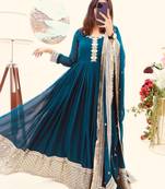 Teal Colour Beautiful Party Wear Embroidery Work Georgette Fabric Gown With Dupatta