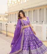 Purple Jacquard Embroidered Traditional Stitched Ethnic Lehenga Choli Dupatta  