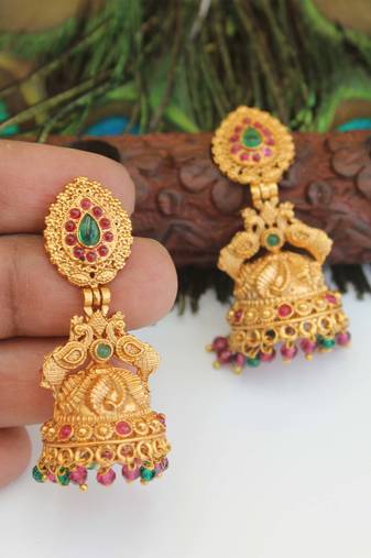 Designer gold plated peacock earrings