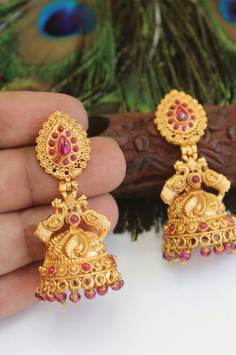 Designer gold plated peacock earrings