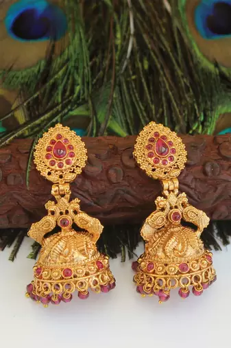 Designer gold plated peacock earrings