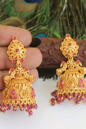 Designer gold plated peacock earrings