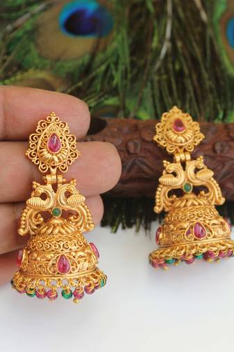 Designer gold plated peacock earrings