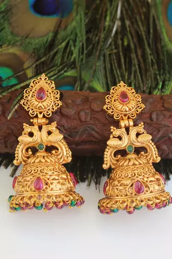 Designer gold plated peacock earrings
