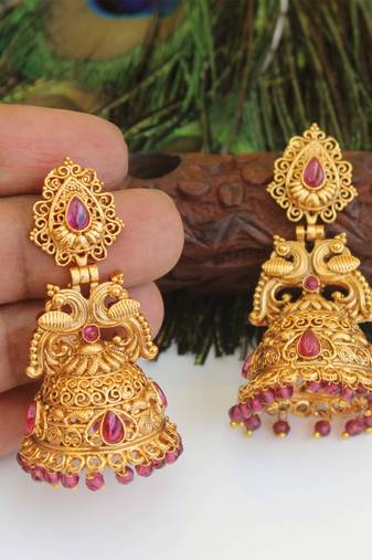 Designer gold plated peacock earrings
