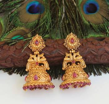 Designer gold plated peacock earrings 2