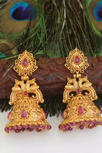 Designer gold plated peacock earrings