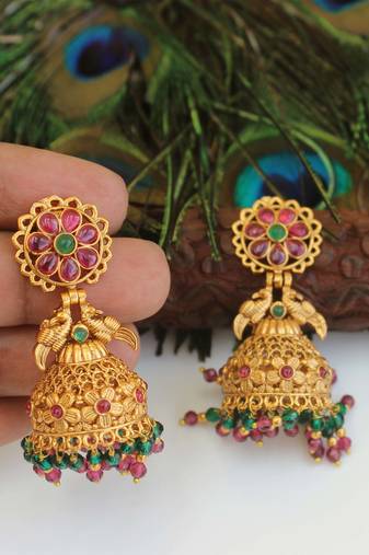 Designer gold plated peacock earrings