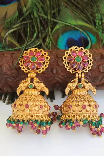 Designer gold plated peacock earrings