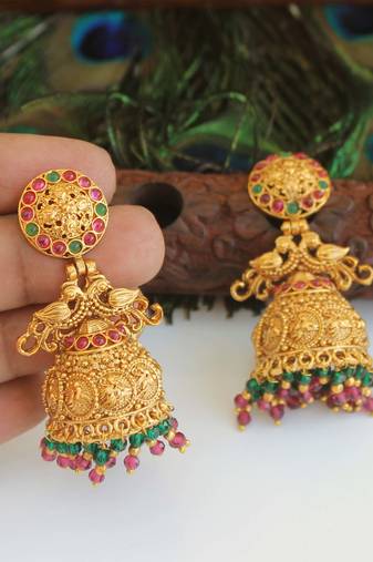 Designer gold plated peacock earrings