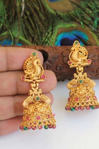 Designer gold plated peacock earrings