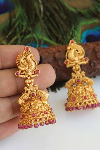 Designer gold plated peacock earrings